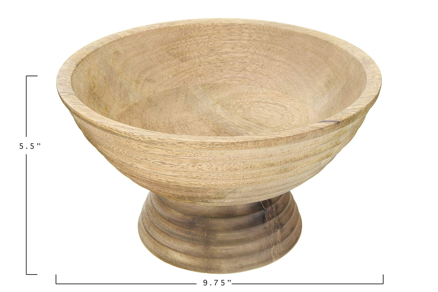 Creative Co-Op Ridged Mango Wood Footed Bowl, Brown