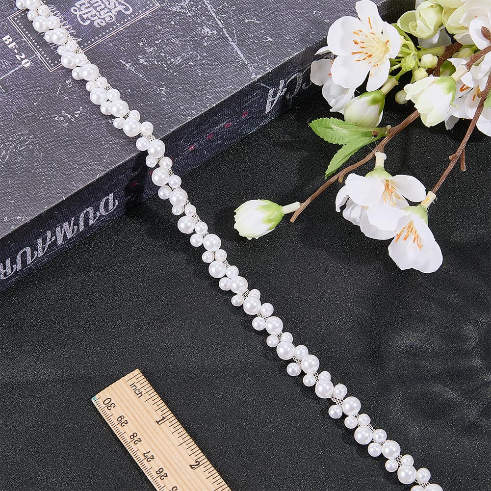 DELORIGIN 2 Yards Pearl Trim Chain String Silver Applique Fringe Ribbon Strips Beads Sewing Dress DIY Party Wedding Bouquet for Bridal Embellishment Sewing Applique Craft Halloween Dress Decor