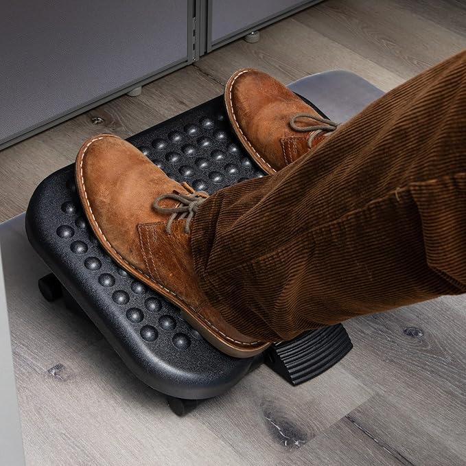 Mind Reader Foot Rest, Under Desk at Work, Ergonomic, Height Adjustable, Office, Plastic, 17" L x 13" W x 6.25" H, Set of 2, Black