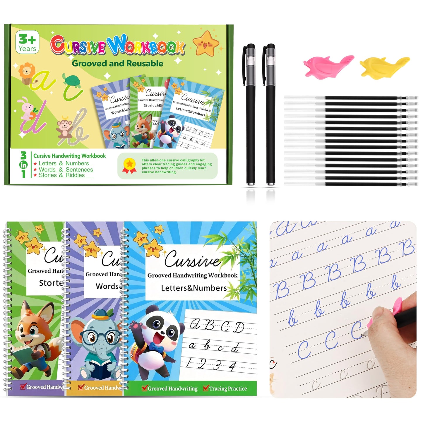 Grooved Cursive Handwriting Workbook for Beginners Kids Ages 8-12 | Cursive Writing Practice Book | Magic Ink Cursive Books with Riddles, Stories & Quotes | Handwriting Practice for Kids 8-10 Cursive