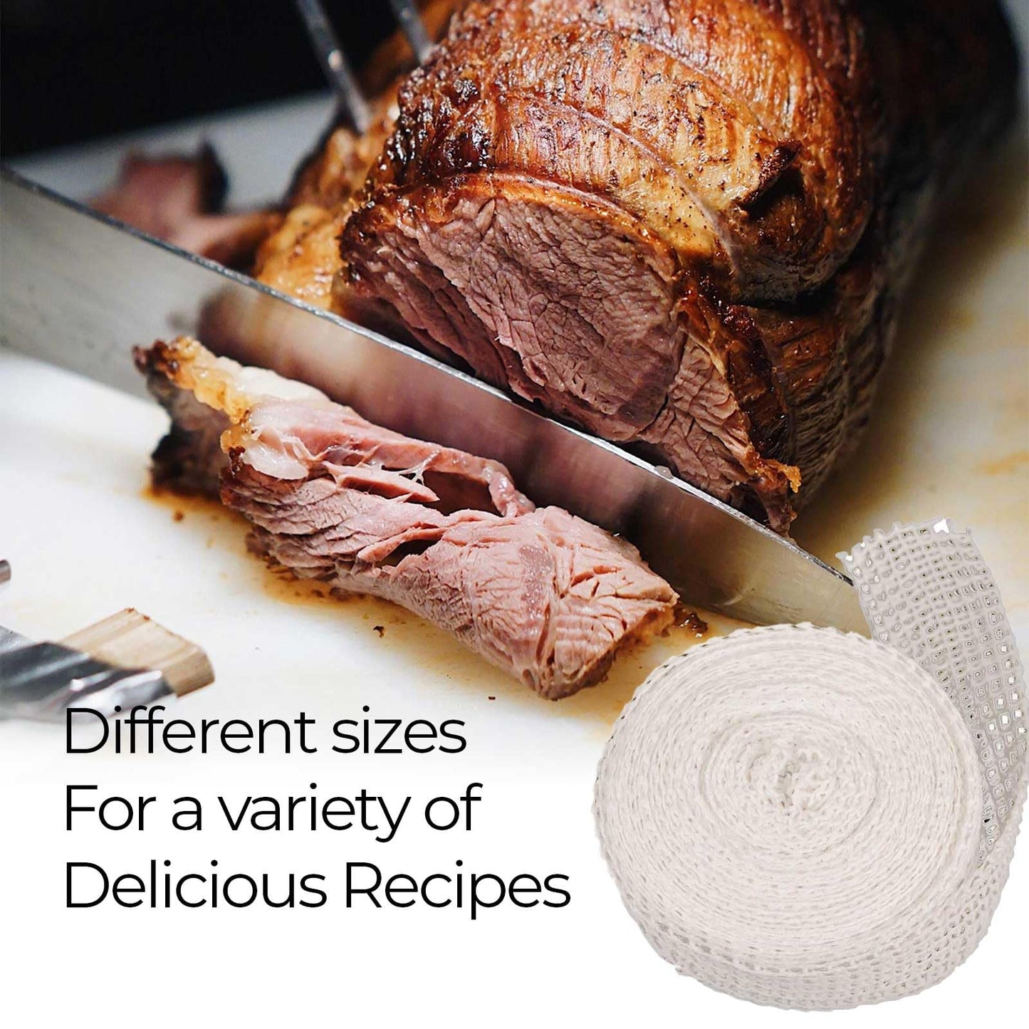 The Sausage Maker® 50ft Meat Netting Roll Size 8, Elastic Butchers Twine Cooking String Food Net For Pepperoni, Chorizo, USA Made, BPA Free Stretchable Poly-Cotton Mesh, 1.5-2.5" Dia