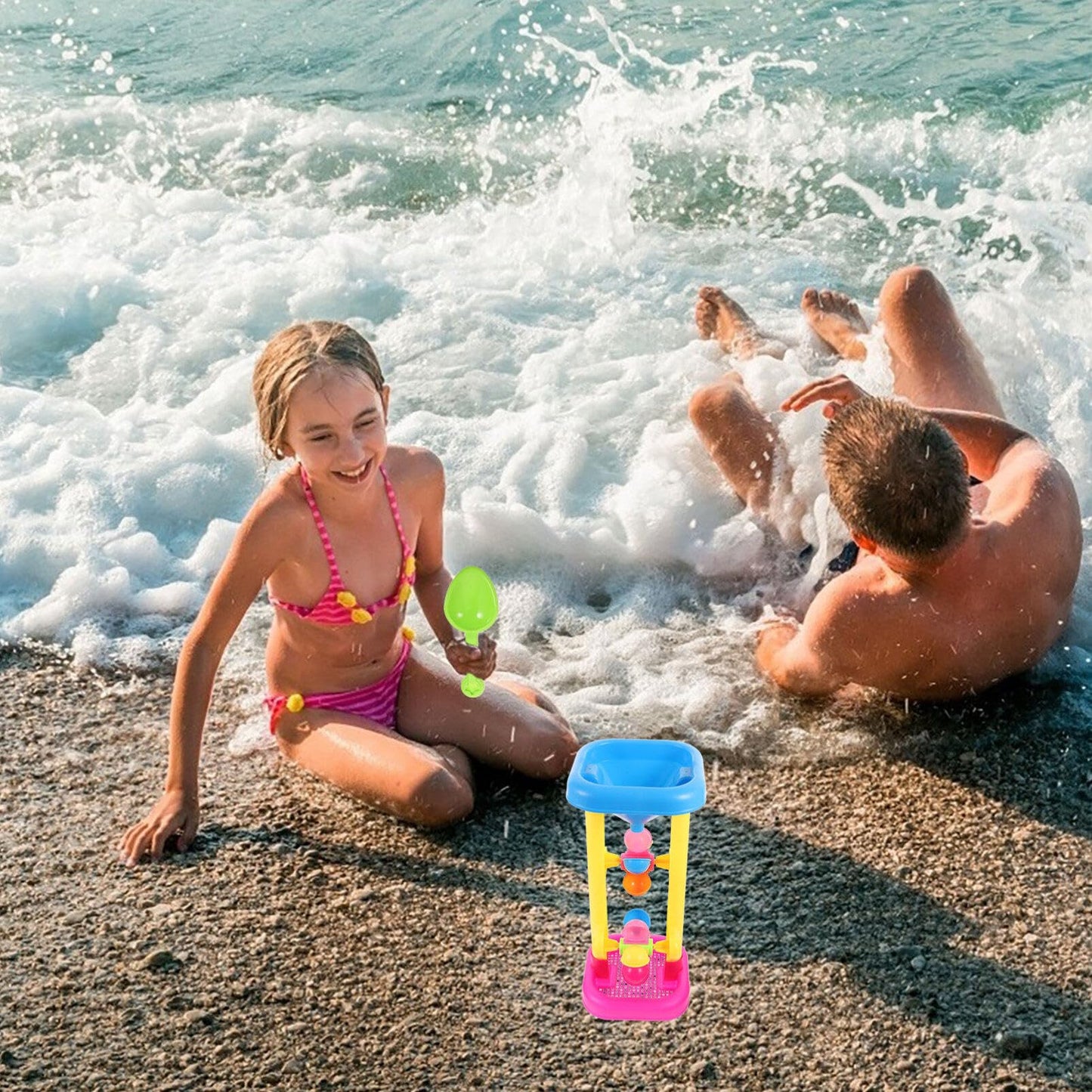 Vaguelly Water Wheel Toy Set Plastic Kids Beach and Water Wheel Toy Outdoor Beach Hourglass Sifting Funnel Random Color