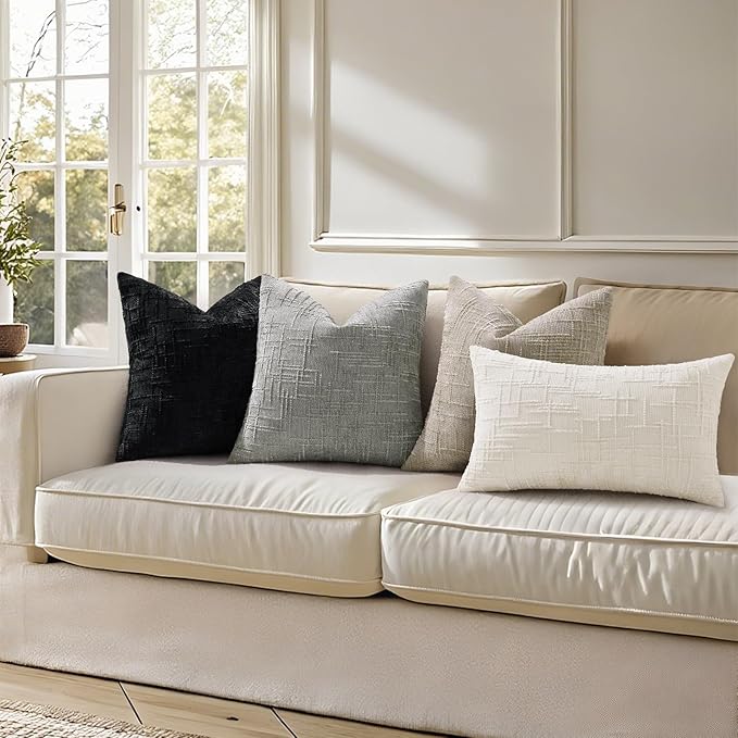 decorUhome Light Brown Chenille Throw Pillow Covers 22x22 Set of 2 Thick Textured Slubby Couch Pillow Covers Farmhouse Accent Modern Neutral Decorative Pillow Cases for Bed Sofa Living Room