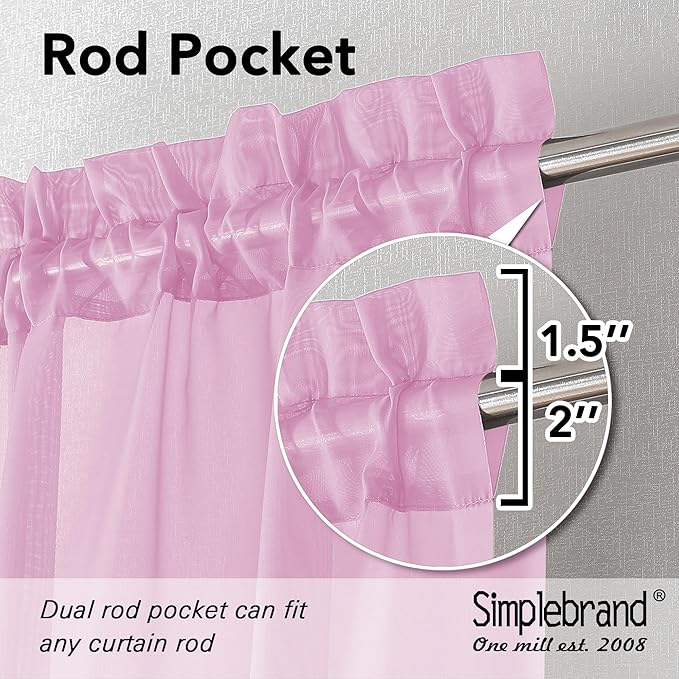 Simplebrand Pink Sheer Curtains 63 Inch Length 2 Panels, Rod Pocket Solid Color Window Sheer Curtain Panels, Elegant Curtains & Drapes for Living Room, Bedroom 2 Panels (42" W x 63" L)