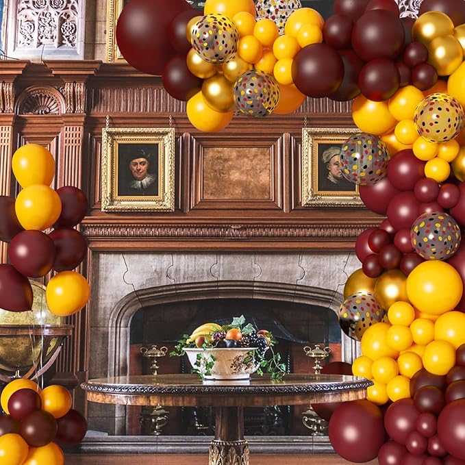 Amandir 170Pcs Wizard School Balloon Arch Kit – Burgundy, Gold & Yellow Garland for a Party That Feels Like Pure Magic