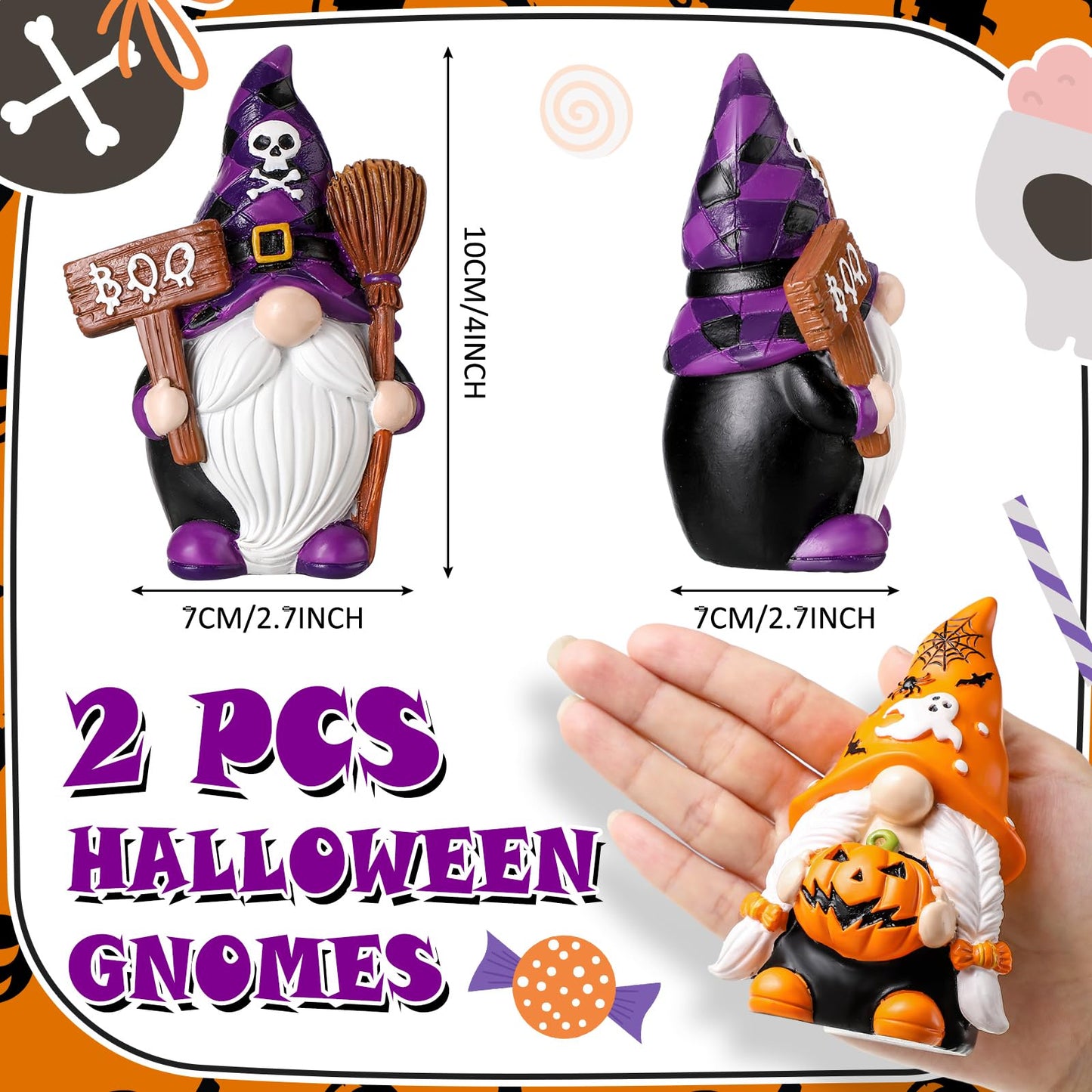 FairySandy 2 Pcs Halloween Gnomes Resin Figurines for Home Decorations Stuff Decor Resin Swedish Gnomes Figurines Collectible Tabletop Kitchen Decorations for Halloween Home Kitchen Office