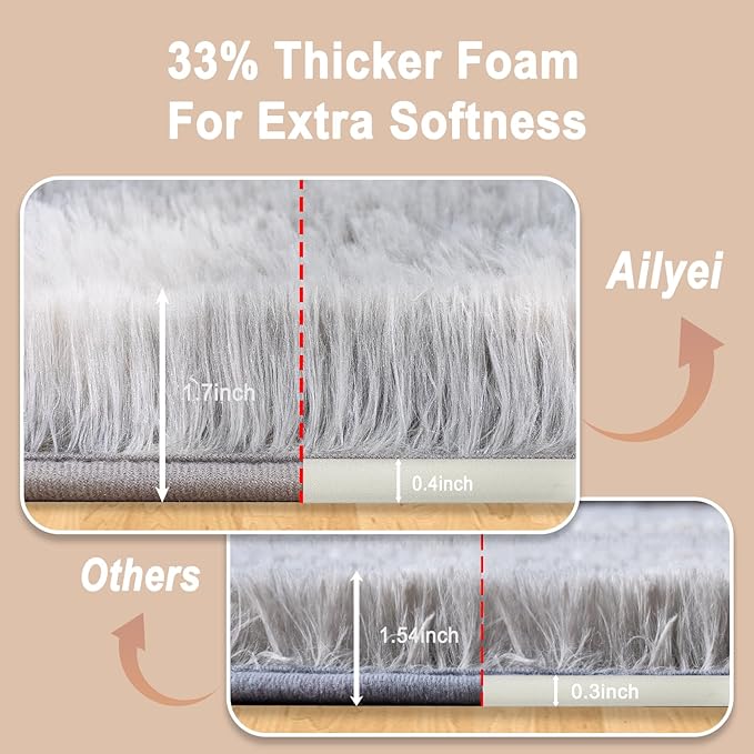 Ultra Soft Runner Rugs for Bedroom Hallways with Upgraded Non-Slip Rubber Backing & Thick Memory Sponge, 2 Packs 2x3 Feet Fluffy Shag Throw Area Rug for Bedside Dorm Tie-dye Light Grey