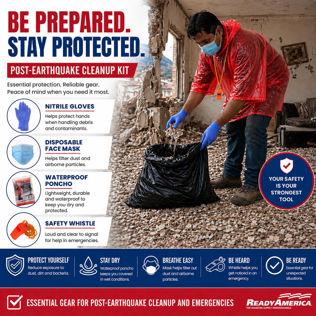 Ready America 70280 72 Hour Emergency Kit, 2-Person, 3-Day Backpack, Includes First Aid Kit, Survival Blanket, Portable Preparedness Go-Bag for Camping, Car, Earthquake, Travel, Hiking, and Hunting, Red