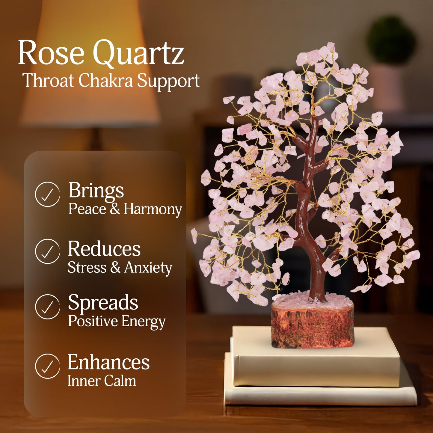 Rose Quarts - Rose Quartz Tree, Crystal Tree of Life, Good Luck Stones and Crystals, Home Decor Gifts, Gem Tree, Crystal Tree for Positive Energy,