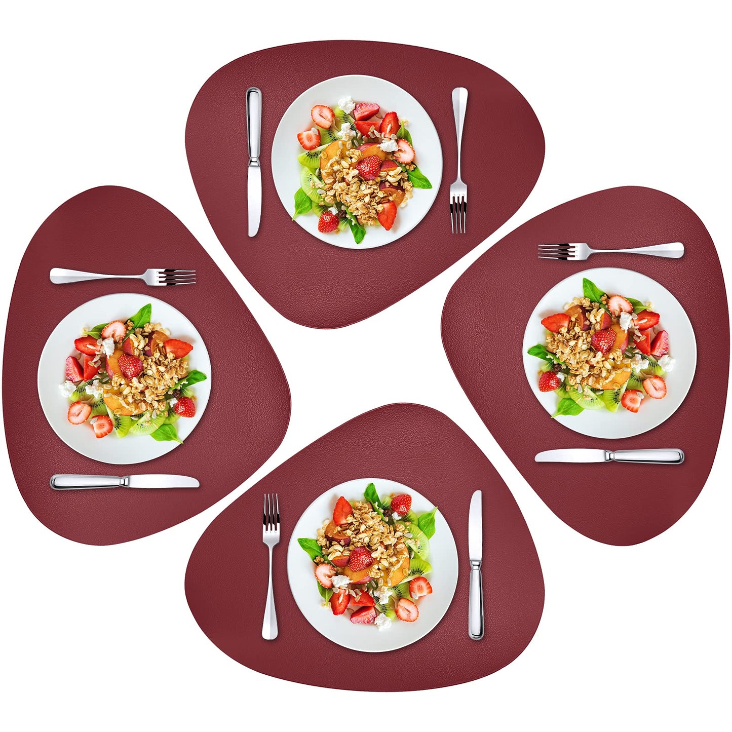Herda Burgundy Placemats Set of 4 for Dining Table, Wine Red Leather Table Mats Place Mats Wipeable Washable Placemats for Kitchen Dining Patio Table Easy to Clean Holiday Table Christmas Table Mats