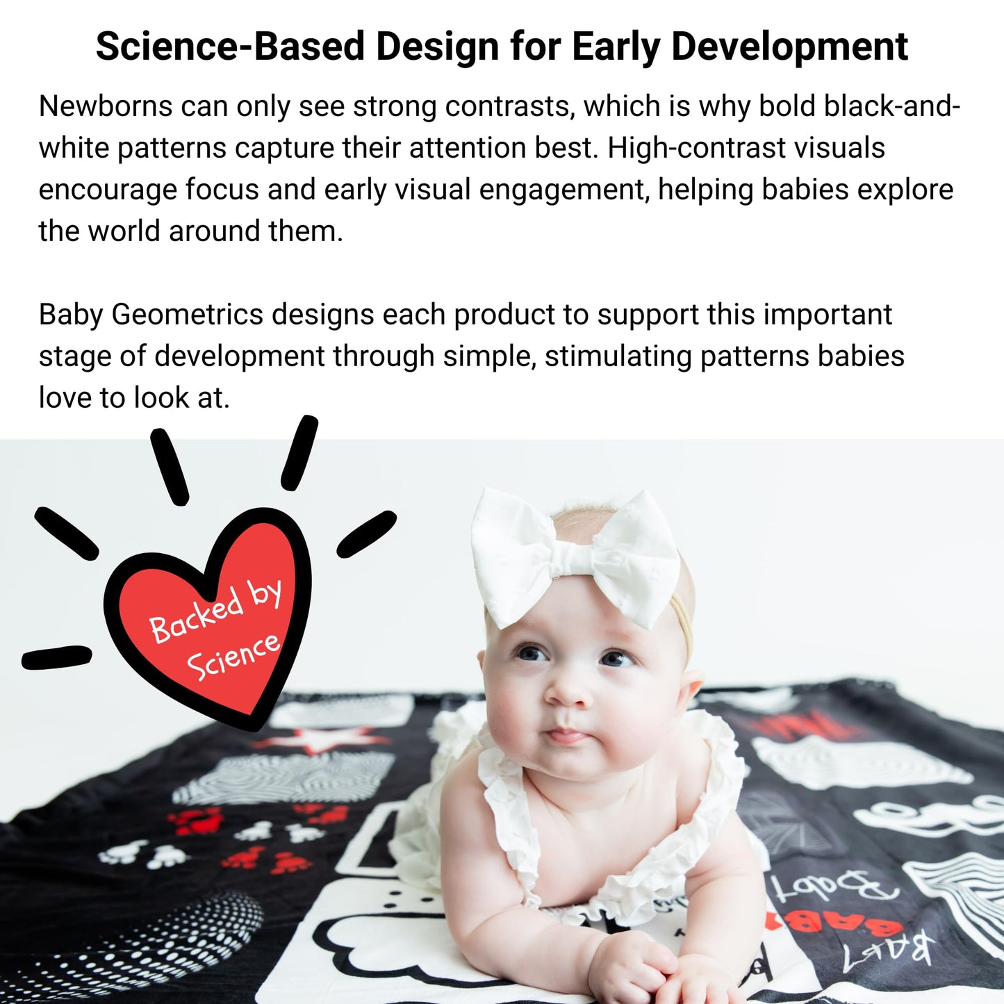 Baby Tummy Time Mat – High Contrast Black White Red Sensory Play Blanket for Newborn Visual Development, Infant Floor Play Area with Sherpa Backing, 50” x 60”