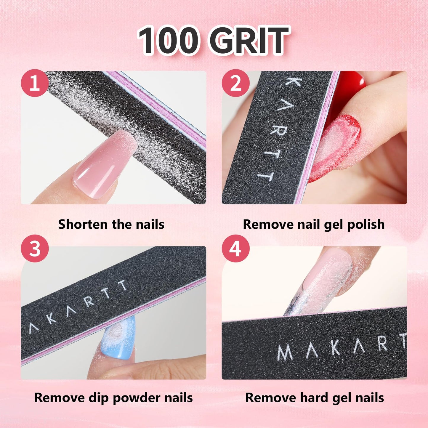 Makartt Nail File - 100/180 Grit Emery Boards for Nails, 20pcs Professional Dual-Sided Fingernail Files for Natural Acrylic Nails, Reusable Nail Care Manicure Set for Salon & DIY Use, Black