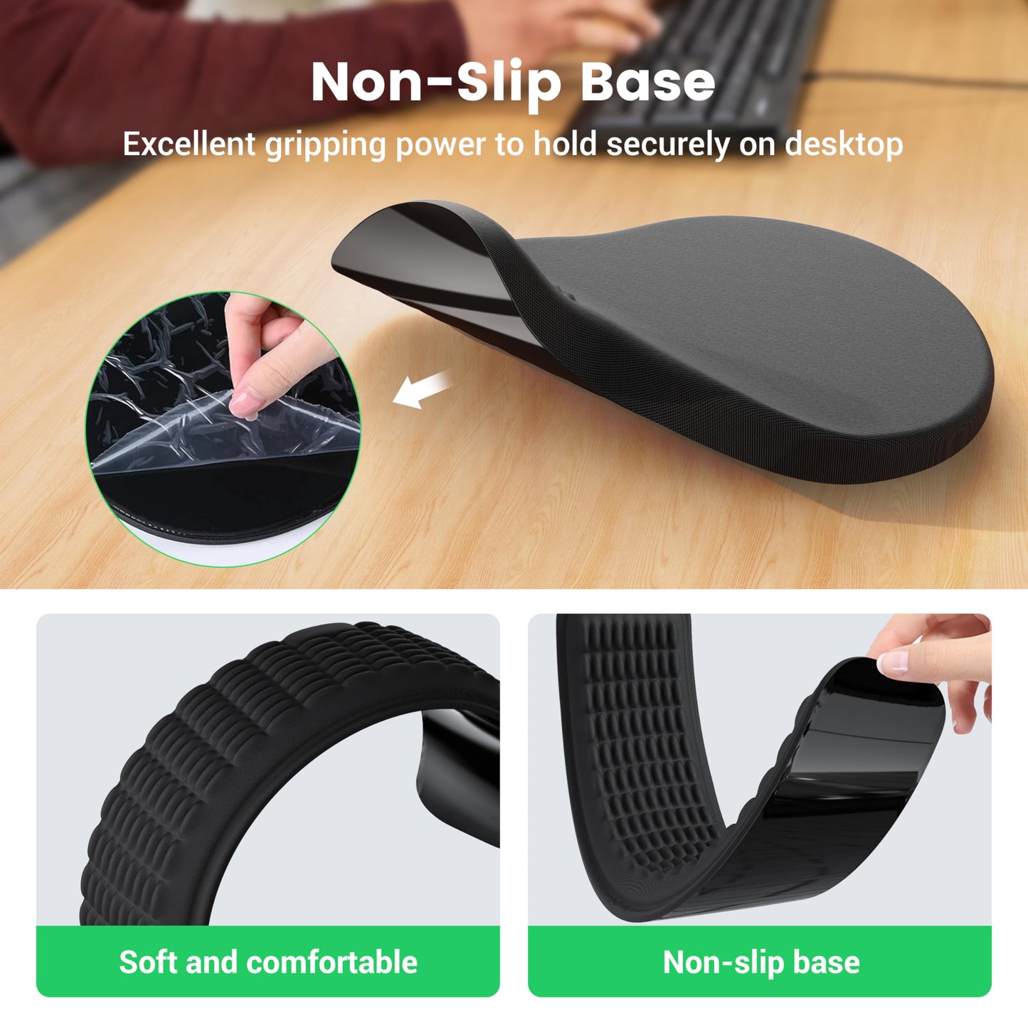 MEKASS Ergonomic Mouse Pad and Keyboard Wrist Rest Set, Super Soft Memory Foam Desk Wrist Support for Computer Keyboard, Non-Slip Arm Palm Rests Cushion for Typing Gaming Office Laptop Mac (Black)
