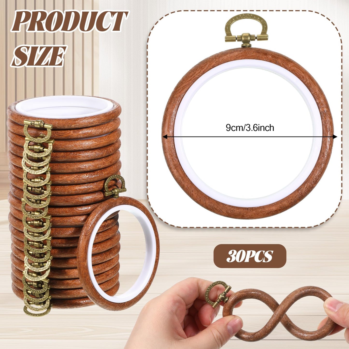 IMengjbang 30 Pcs 3 Inch Mini Embroidery Hoops Bulk, Circle Rubber Hoops Ring Display Cross Stitch Ornament Imitated Wood Frame Kits for DIY Hanging Gifts Christmas Fall Farmhouse Ornaments Decoration