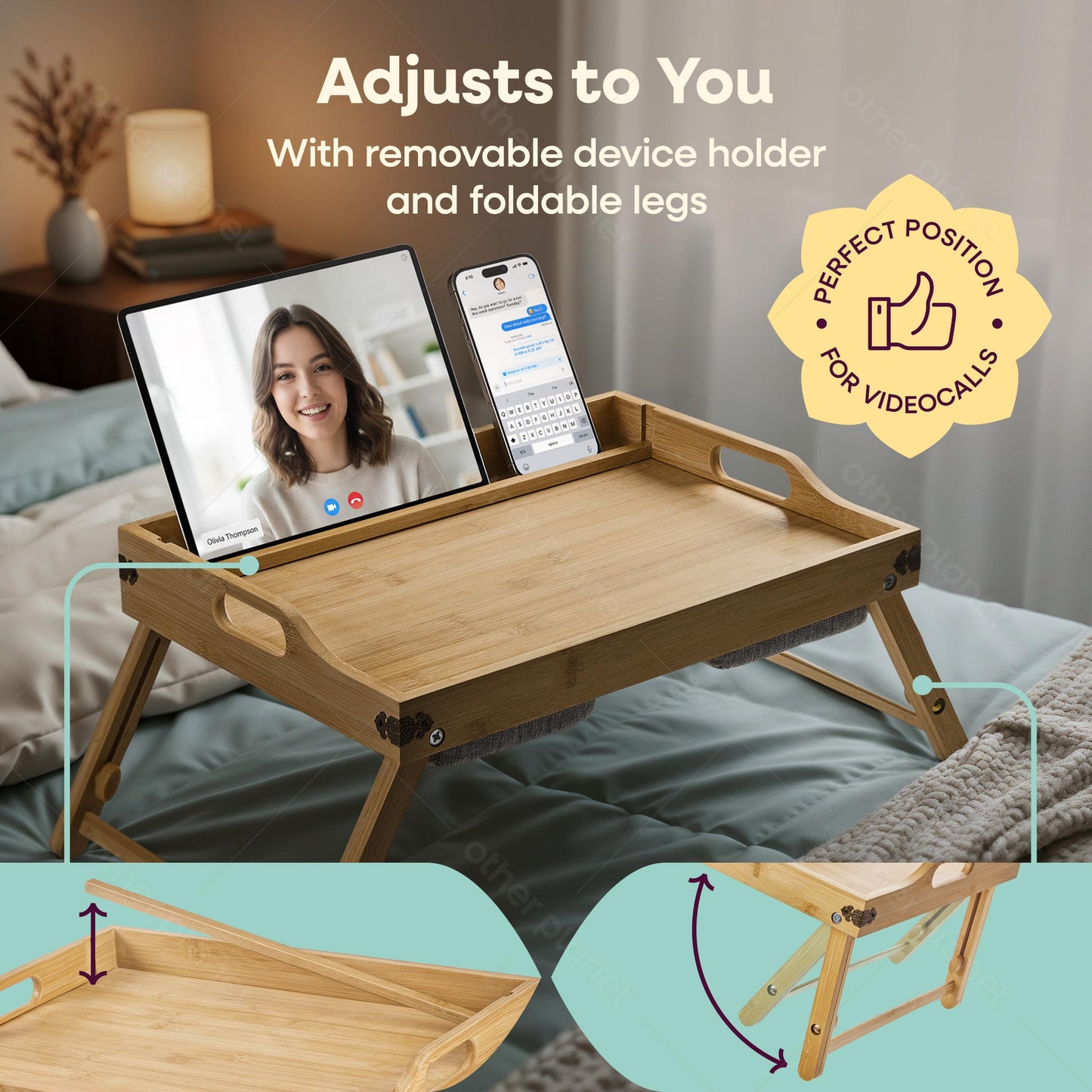 Breakfast in Bed Tray Lap Desk | Ergonomic Bamboo Bed Table Tray for Work, Rest | Comfortable Bed Desk w/Foldable Legs, Phone Holder, Cushions, Anti-Spill Edges | Adjustable Laptop Table/Lap Tray
