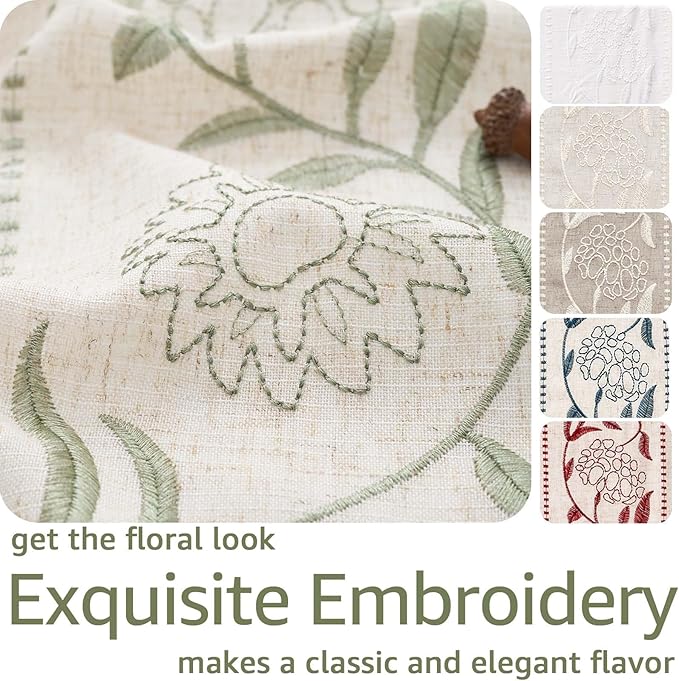 jinchan Winslow Linen Curtains for Bedroom 72 Inches Length Embroidered Bordered Floral Curtains for Living Room Farmhouse Decor Light Filtering Window Treatments Sage on Beige Drapes 2 Panels