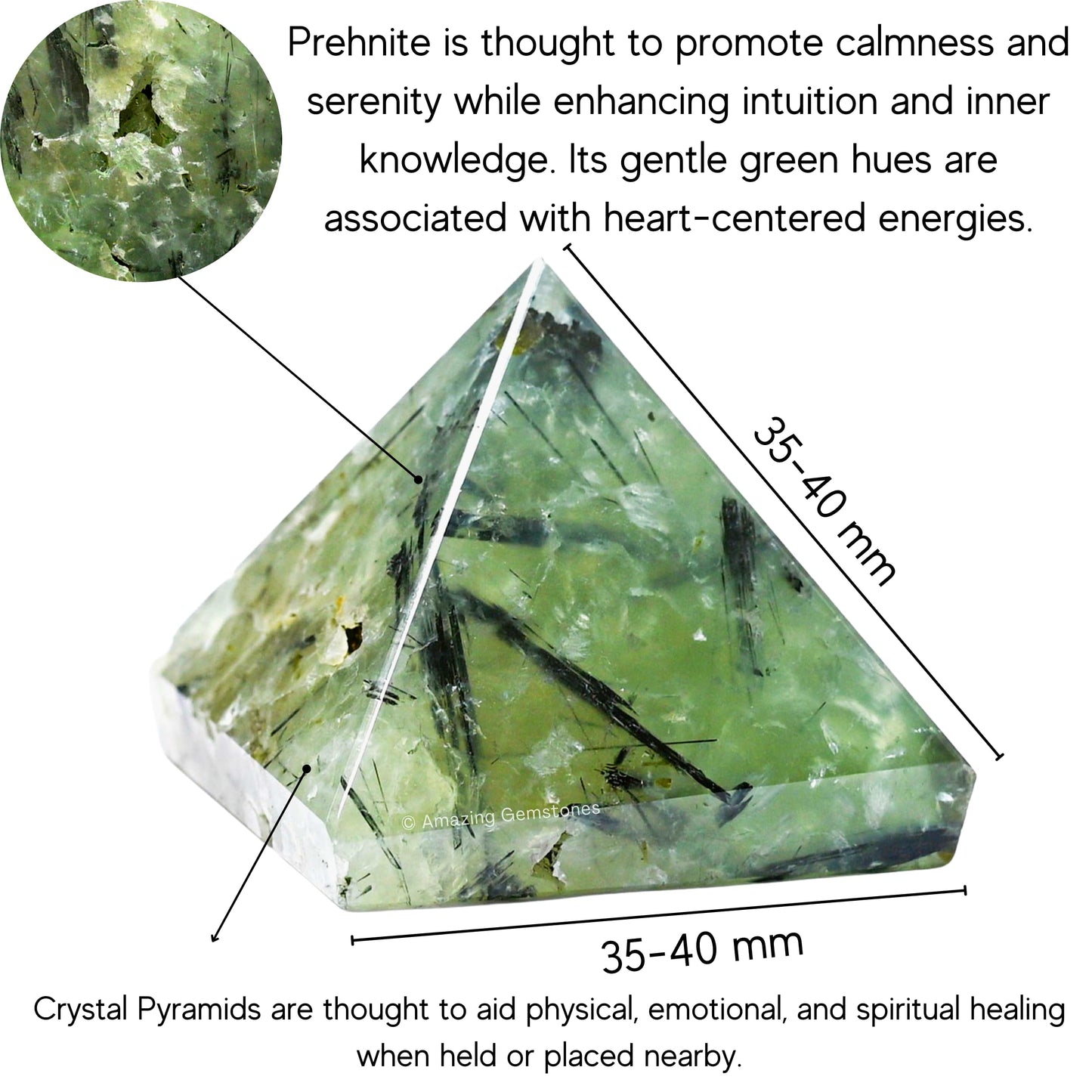 Prehnite Pyramid Crystal Healing Stones - 1.5" Great Pyramid Figurine of Natural Stone Pyramid for Meditation, Reiki, Chakra Balancing and Crystal Pyramids Grid
