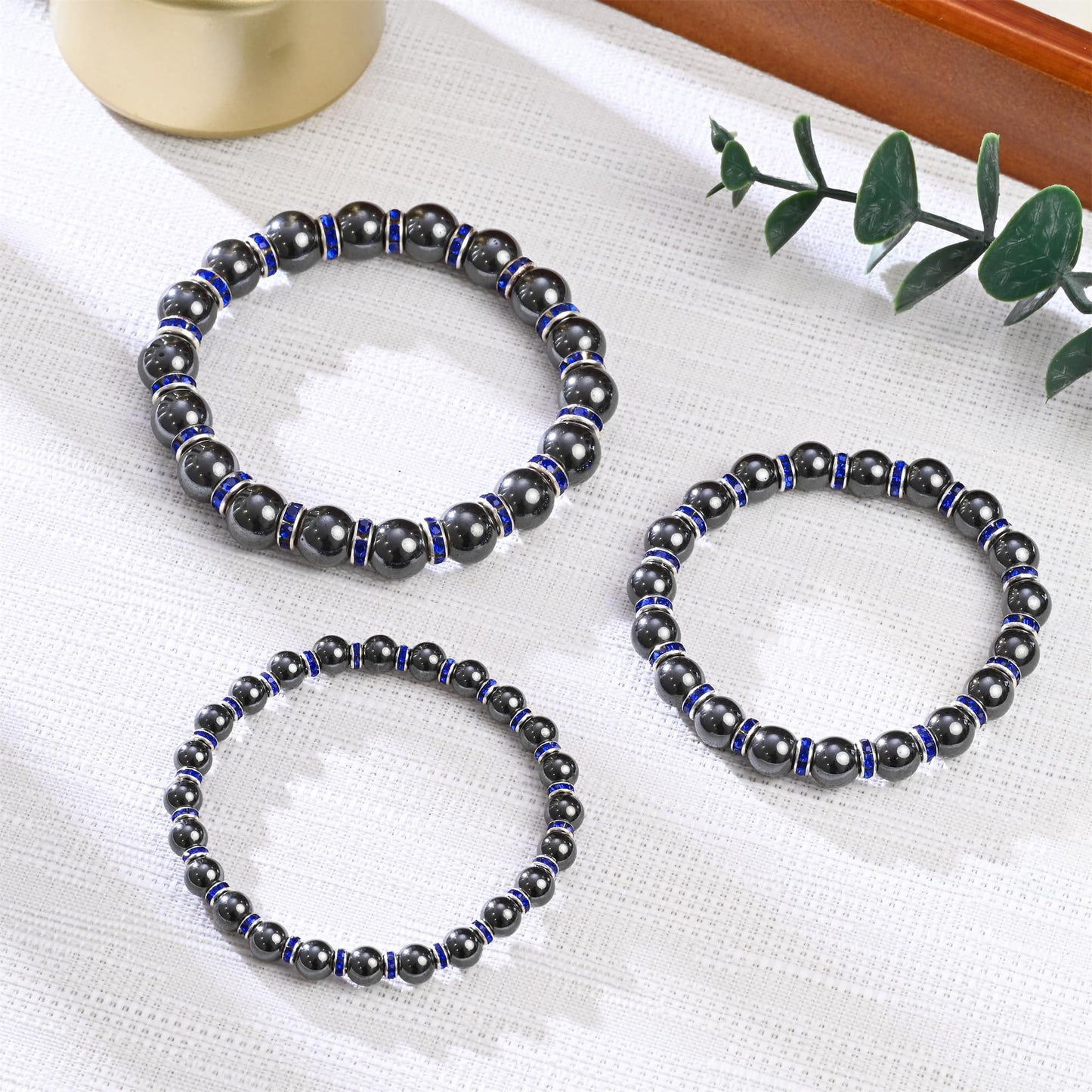 Apocalyptic-K Women's Magnetic Bracelet，Hematite Bracelets，Magnetic Bracelets With Zirconia,Handmade Stretch Bracelet，Eliminates static electricity. (Blue Zirconia，8MM)