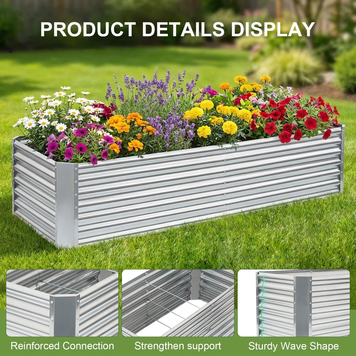 GoCampDirect 8x2x2ft Raised Garden Bed - Galvanized Deep Root Planter Boxes Outdoor with Wing Nuts and Safety Edges for Gardening Vegetables, Flowers, Herbs, Succulents - Silver