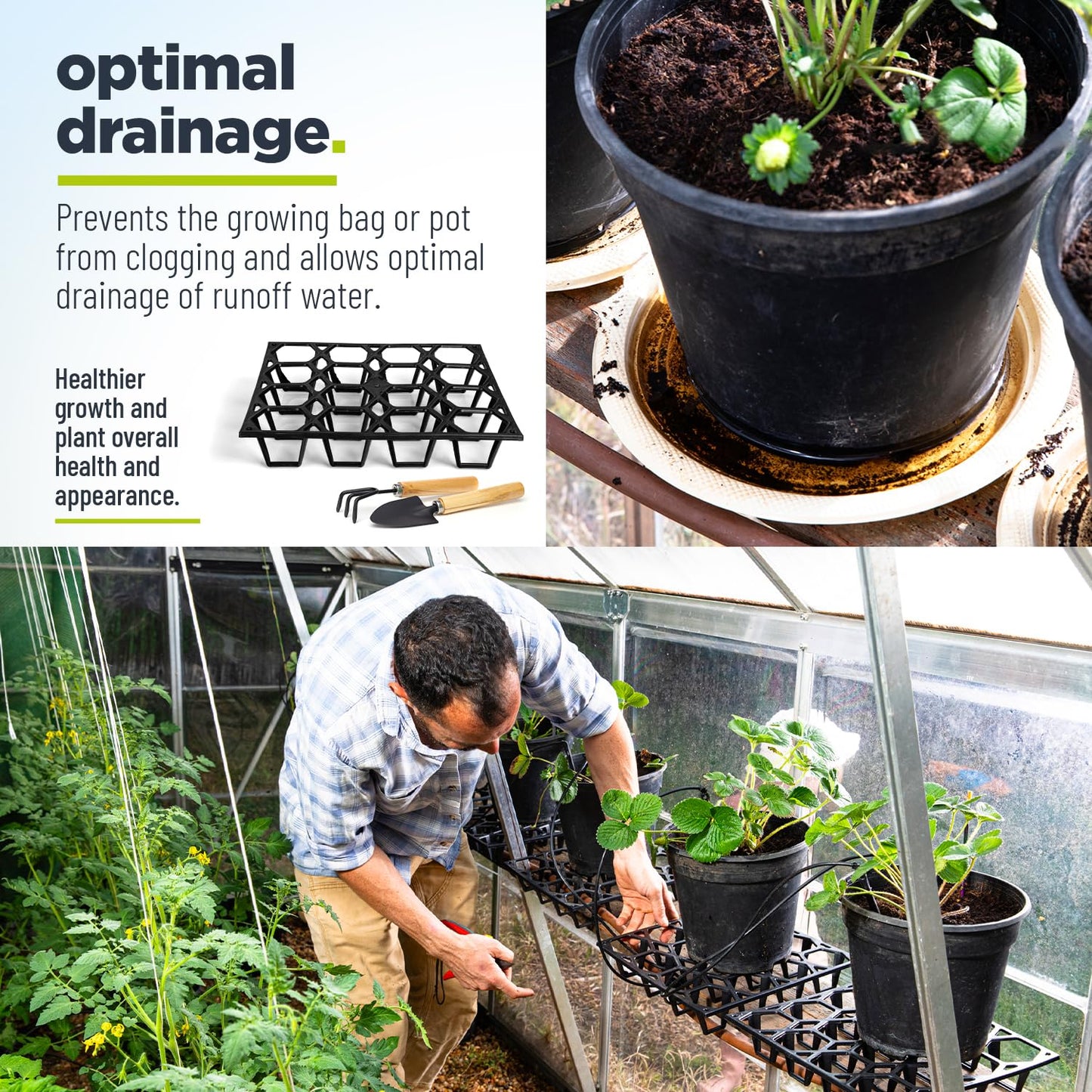 Cannrise Plant Riser – Modular Pot Spacer for Grow Bags, Planters & Containers – UV-Resistant Drainage Tray for Airflow, Root Health & Cleaner Surfaces (Standard Black, 5 Pack)