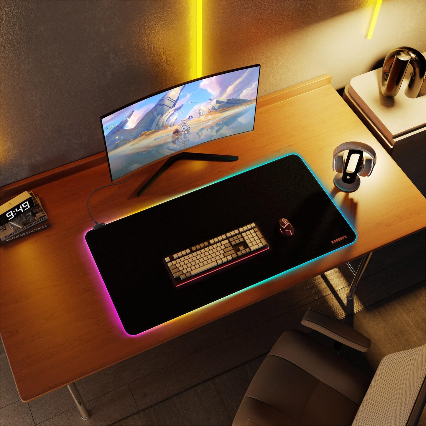 ZORESYN RGB Gaming Mouse Pad - 39.4"x19.7" Large Mousepad with Led Light, Keyboard Pad Gaming Accessories for Desk, Non-Slip Rubber Base Big Mouse Mat for Gamer,Black