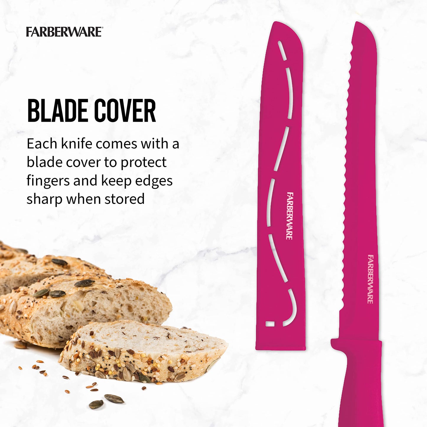 Farberware Resin Cutlery Set, 12 Piece, Pastel, Stick Resistant Blades, Ergonomic Grip ANDBalance, Blade Covers Included, Perfect for Back to College and First Kitchens