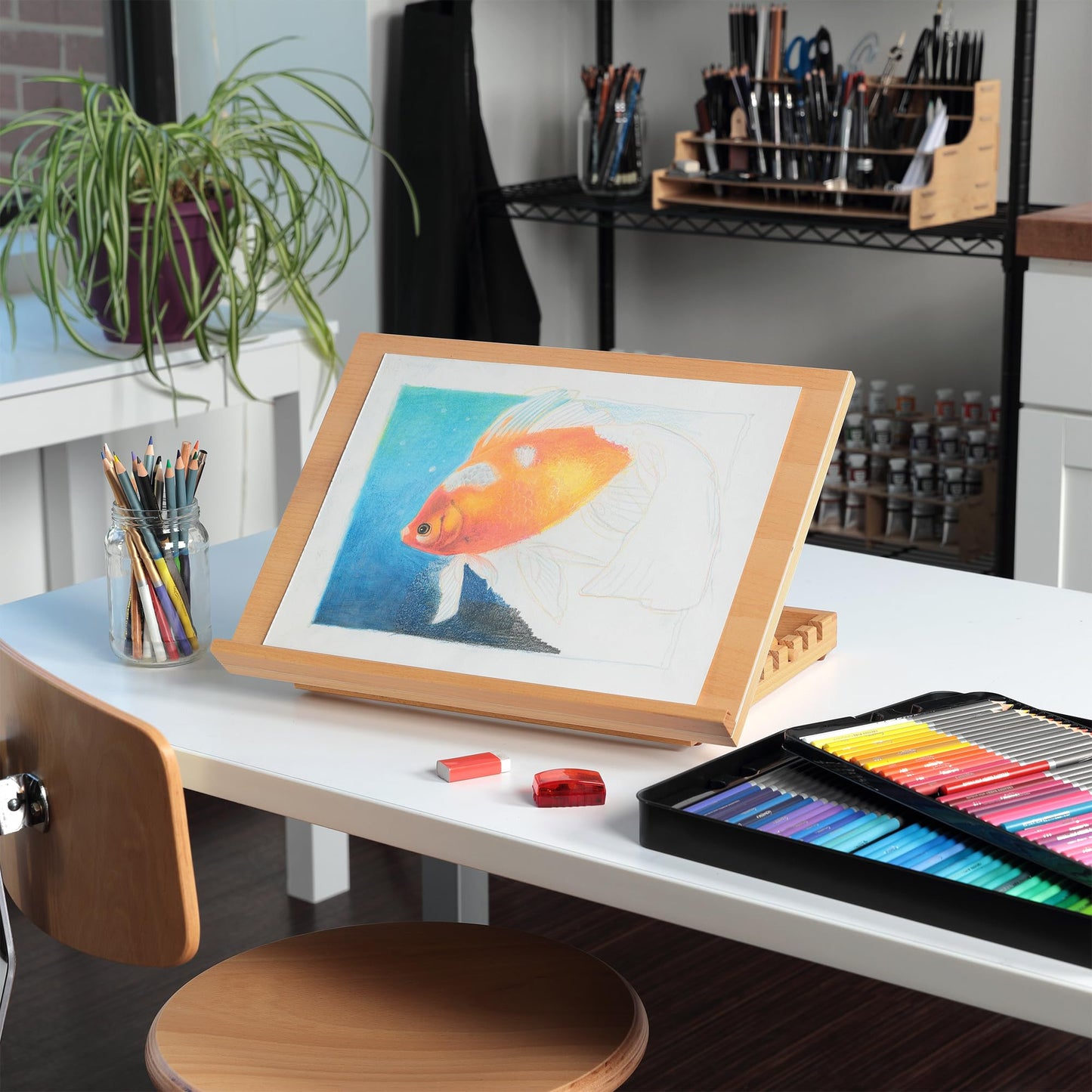 SoHo Urban Artist 12x16 Adjustable Portable Drawing Board Stand Easel, 5 Positions, Natural Beechwood Finish
