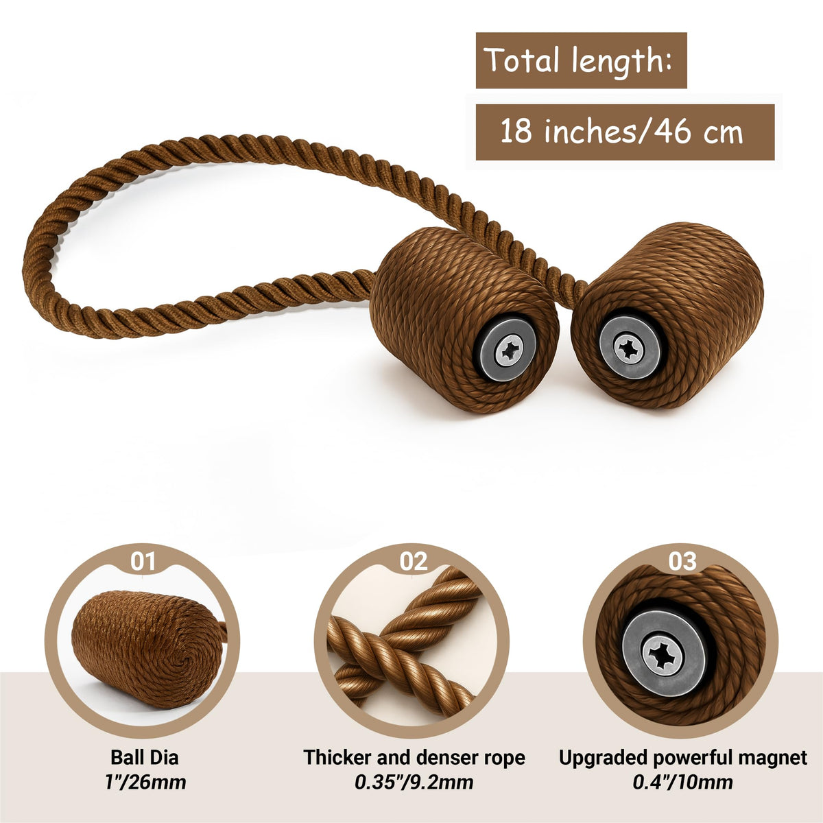 Magnetic Curtain Tiebacks Dark Brown 4pcs