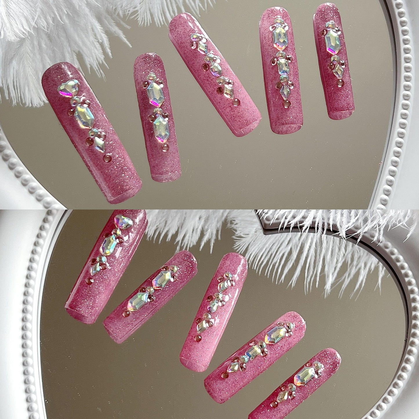 NAIL ANGEL 10PCS/SET Glamorous Handmade Press on nails Glitter Gem Rhinestone Long Coffin Nails Party Nails XXL Long Artifical Tips ZJ-05(S)