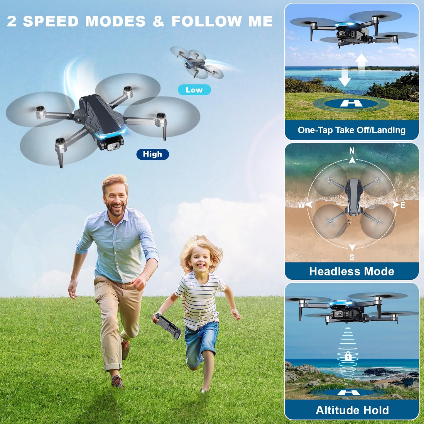 GPS Drone with Camera, 2K HD Drones for Adults, Foldable FPV Drone with GPS Auto Return, Follow Me, Circle Fly, Waypoint Fly, 5G Transmission, Gestures Selfie, Brushless Motor, 2 Batteries, Black