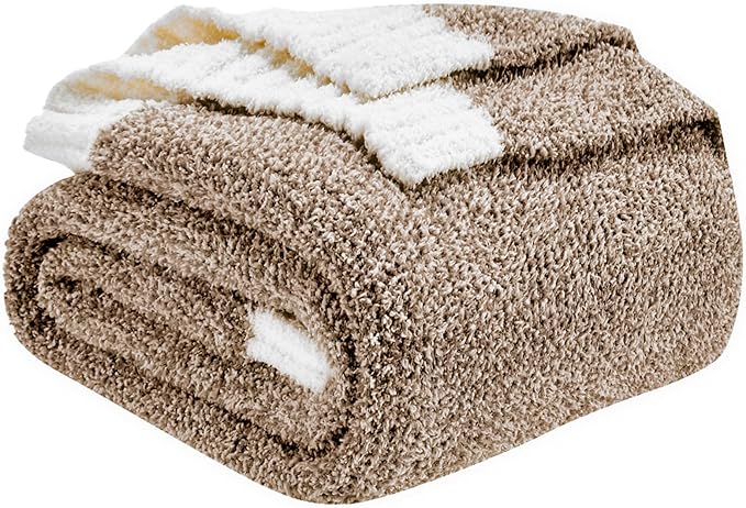 CozeCube Melange Blanket, Ultra Soft Dark Brown and White Throw Blanket, Warm Cozy Knit Fuzzy Plush Reversible Throw for Couch Bed Sofa, 60"x80"