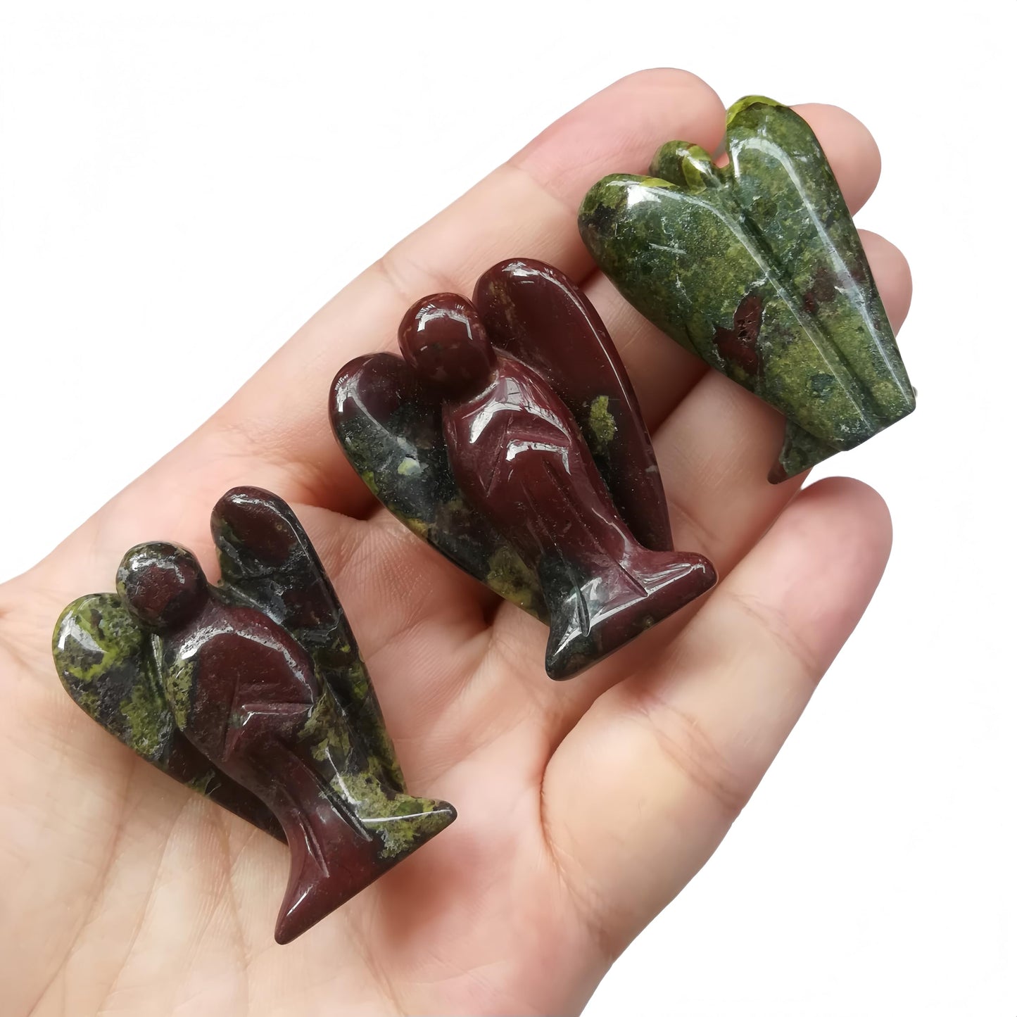Afucats Natural Dragon Blood Jasper Healing Guardian Angel Indoor Decorative Stone,1.5 Inches Carving Pocket Palm Statue,Gift for Her Christmas Décor