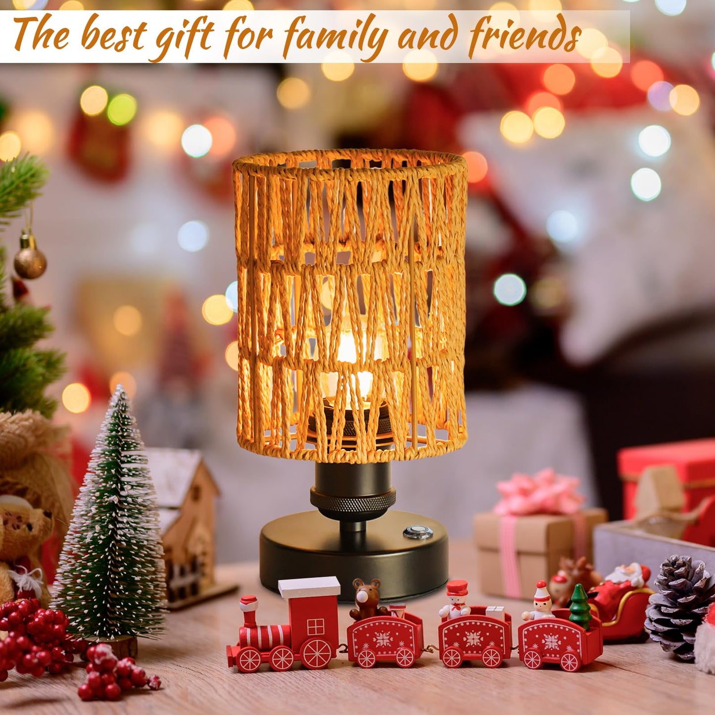 Wireless Table Lamp Charging Set—Beige, 4000mAh Rechargeable Table Lamp, Touch-sensitive Button Dimming, Ideal for Bedrooms, Bathrooms, and Dining Rooms, Includes Woven Lampshade and Warm Light Bulb