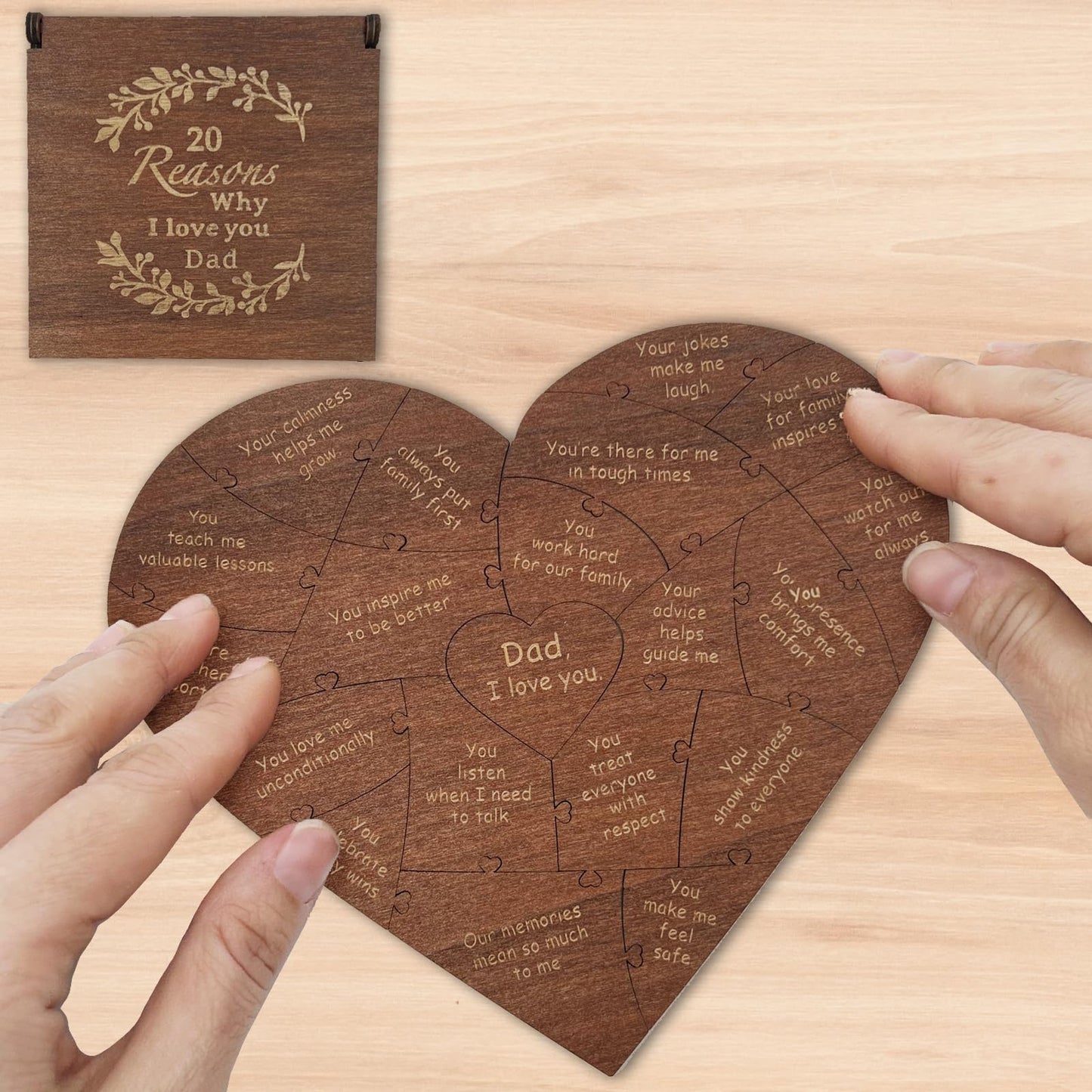 Birthday Gifts for Dad from Daughter or Son,20 Reasons Why I Love You Wooden Fathers Dad Puzzle Pieces Gift Idea