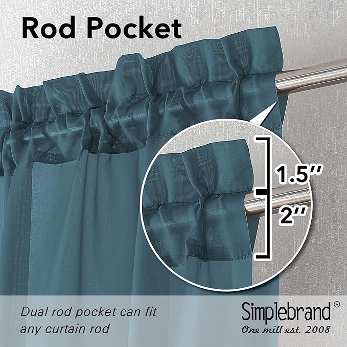 Simplebrand Dusty Blue Sheer Curtains 96 Inches Long, Light Filtering Rod Pocket Solid Color Window Sheer Curtain Panels, Elegant Drapes for Living Room, Bedroom 2 Panels (Dusty Blue, 42" W x 96" L)
