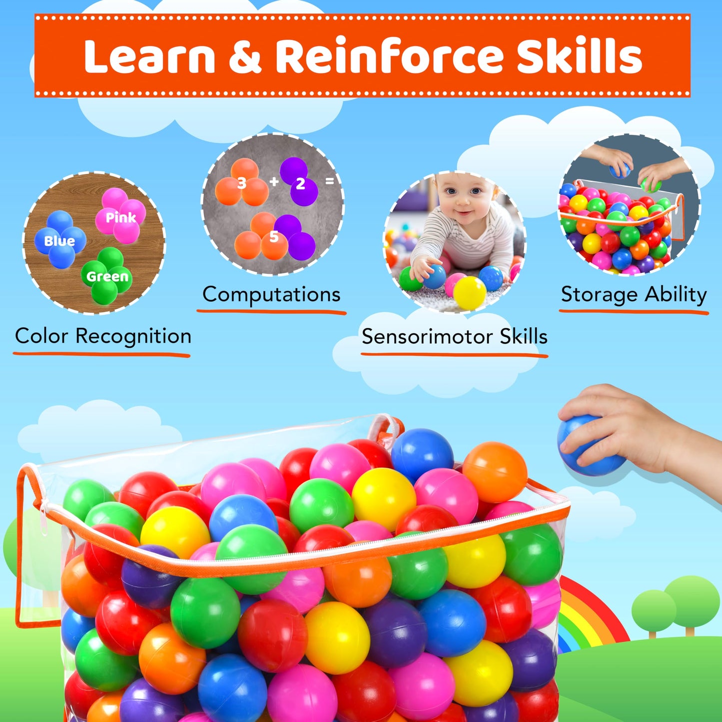 200 Ball Pit Balls for Toddlers with Storage Bag - 7 Bright Colors, Great Play Toys for Tents, Pools, and Party