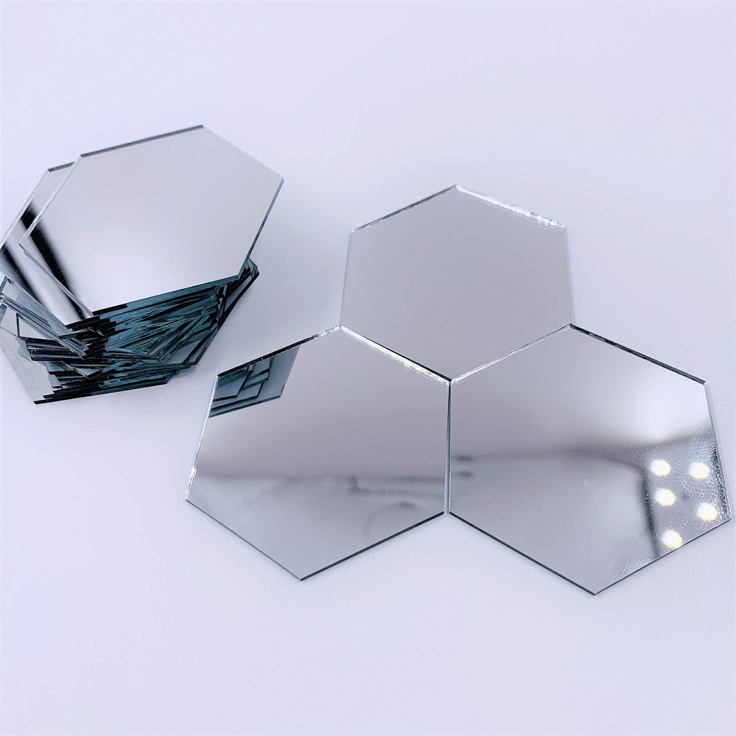 2 inch (50.8 mm) Hexagon Mirror Mosaic Tile Craft Mirrors 50pcs (Silver)