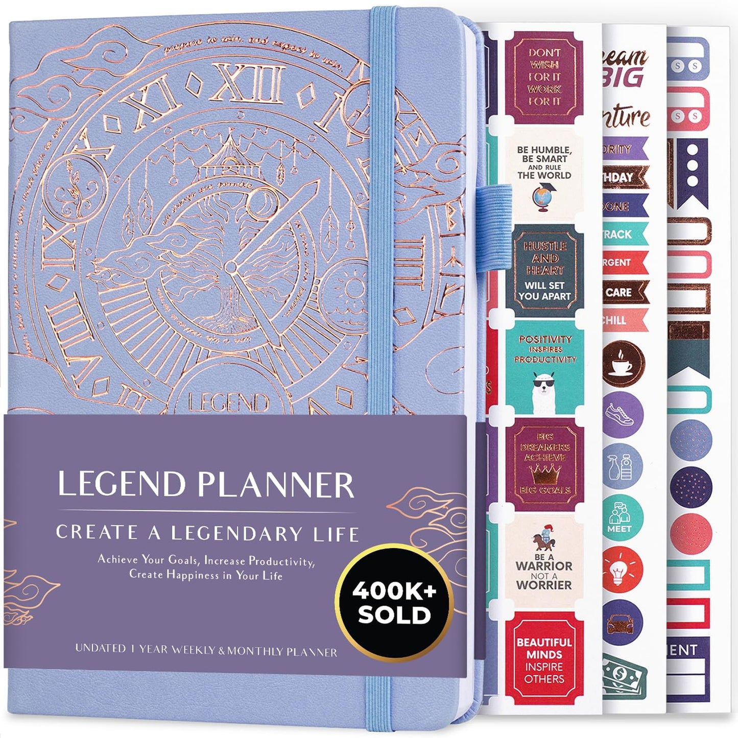 Legend Planner – Undated Weekly & Monthly Life Planner to Hit Your Goals & Live Happier, Organizer Notebook & Productivity Journal, A5 (Periwinkle, Gold)