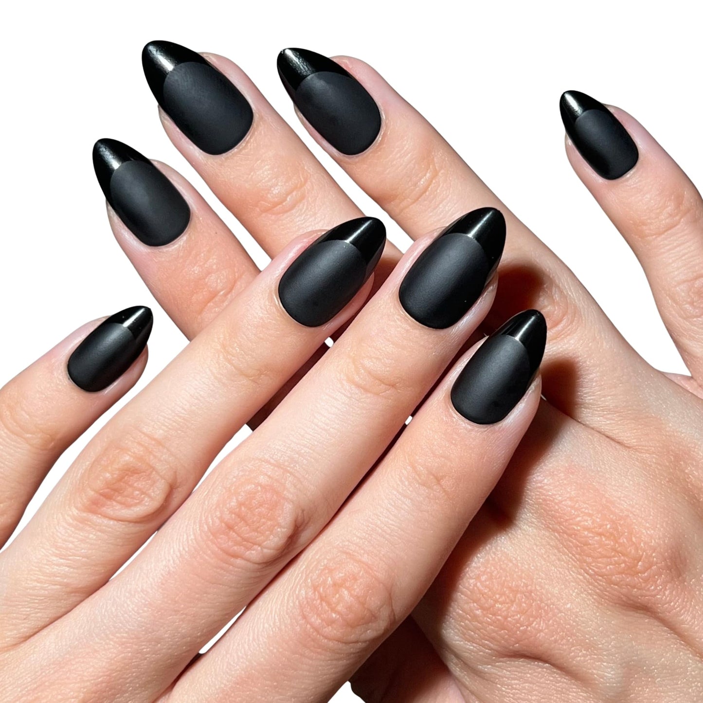 PaintLab Press On Nails - Black Noir Matte Short Almond Fake Nails, 30 Nails in 15 Sizes with Glue, Reusable Salon Quality Press On Nails