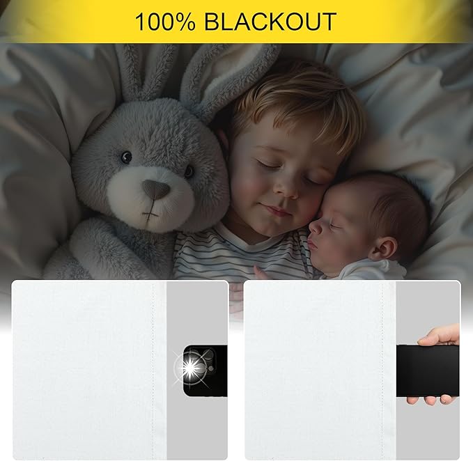 Black Out Curtains 72 Inch Long 6 ft Length 2 Panel Set Neutral Cute Blackout White Linen Look Living Room Darkening Window Drape for Bedroom Insulated Thermal Curtain for Winter Cold UV Cooling 52x72
