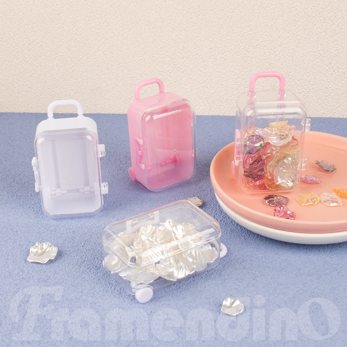 Framendino, 8 Pack Plastic Mini Suitcase Tiny Travel Jewelry Candy Box for Home Wedding Decoration (2.9" X 2" X 1.4")