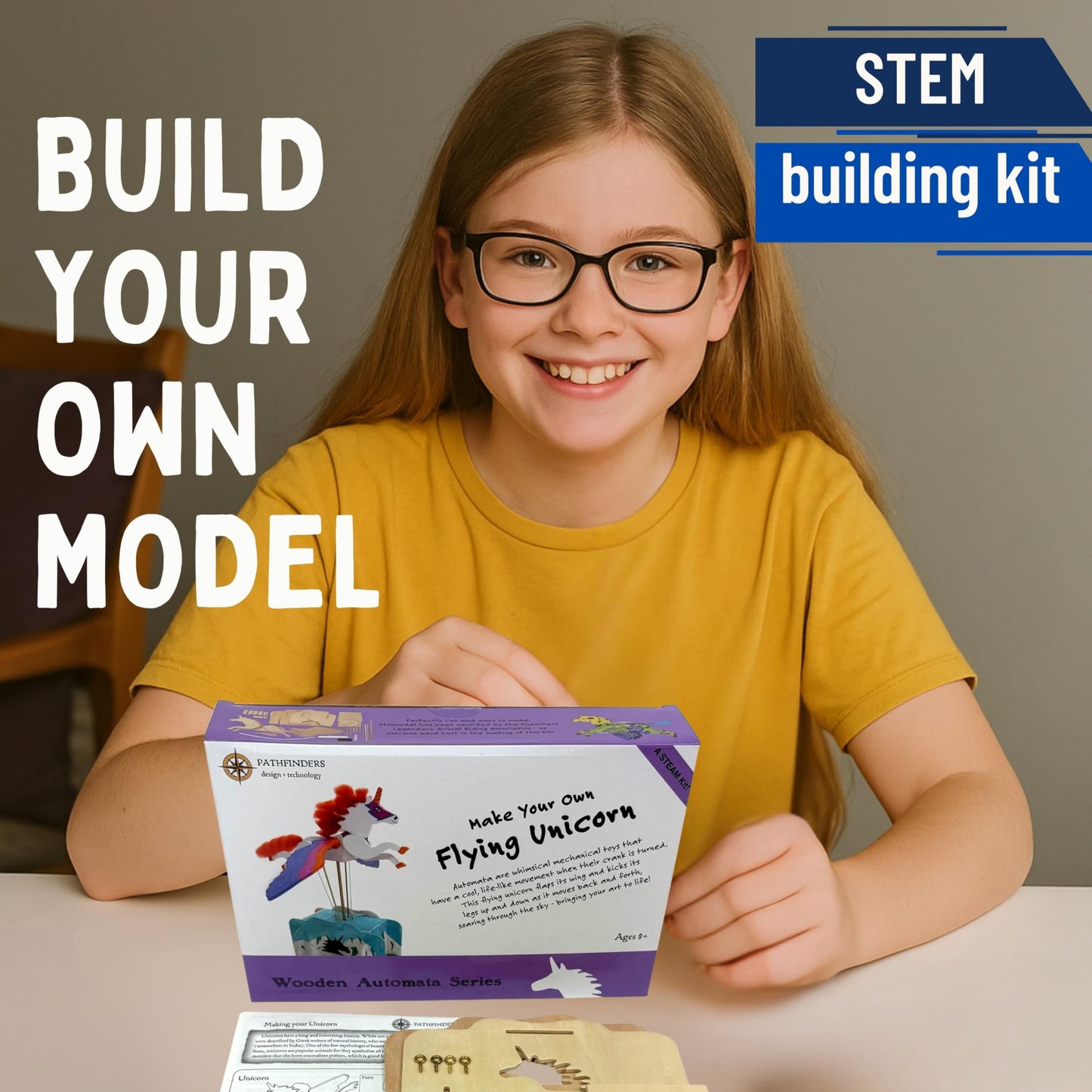 Pathfinders Stem kit - Automata Flying Unicorn Girls and Boys – Build a Moving Unicorn Model – Magical Mechanical Toy – Educational Engineering Gift for Kids 8+
