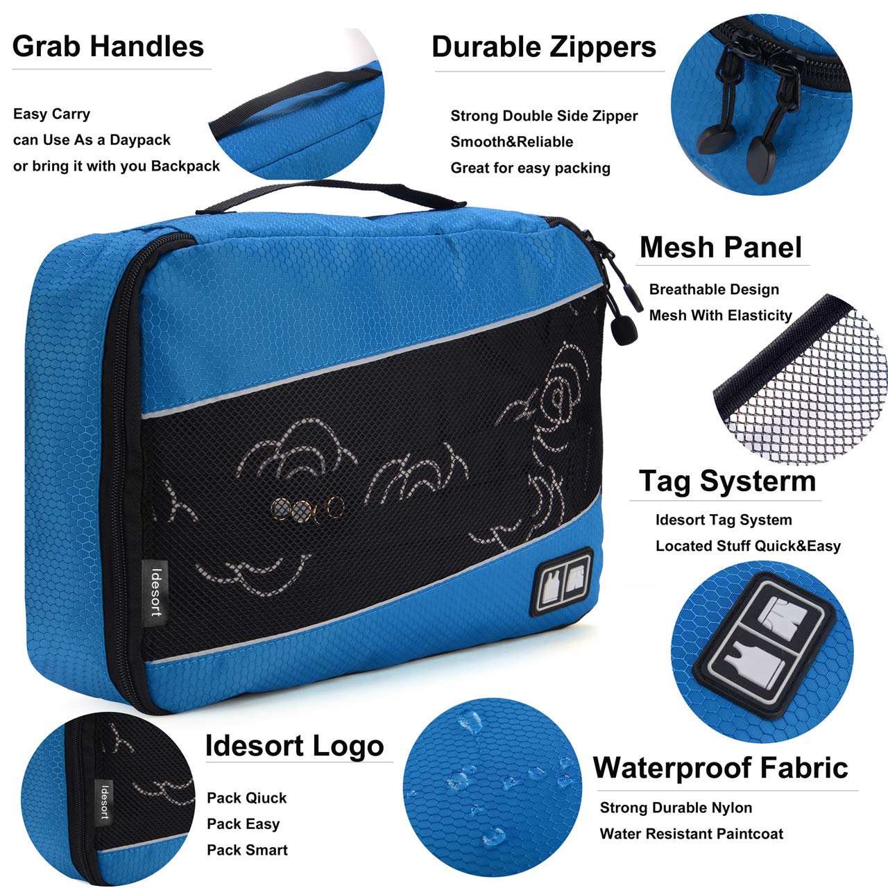 8 Set Packing Cubes, Travel Luggage Bags Organizers Mixed Color Set (Grey Blue)