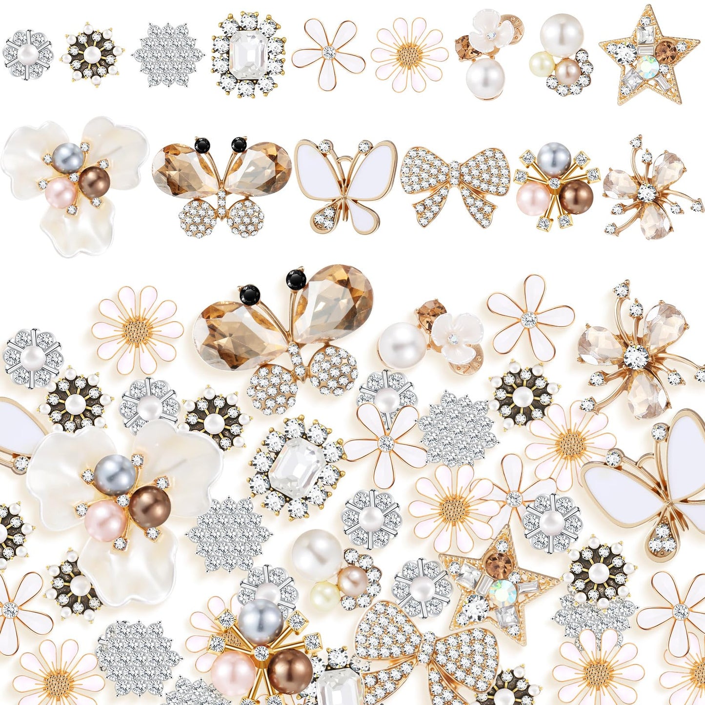 Liliaafar 30 Pcs Rhinestone Buttons Faux Pearl Embellishments Flat Back Flower Rhinestone Butterfly Buttons for Clothing Jewelry Making DIY Decoration Sewing Crafts Bag Shoes Women Wedding Bridal