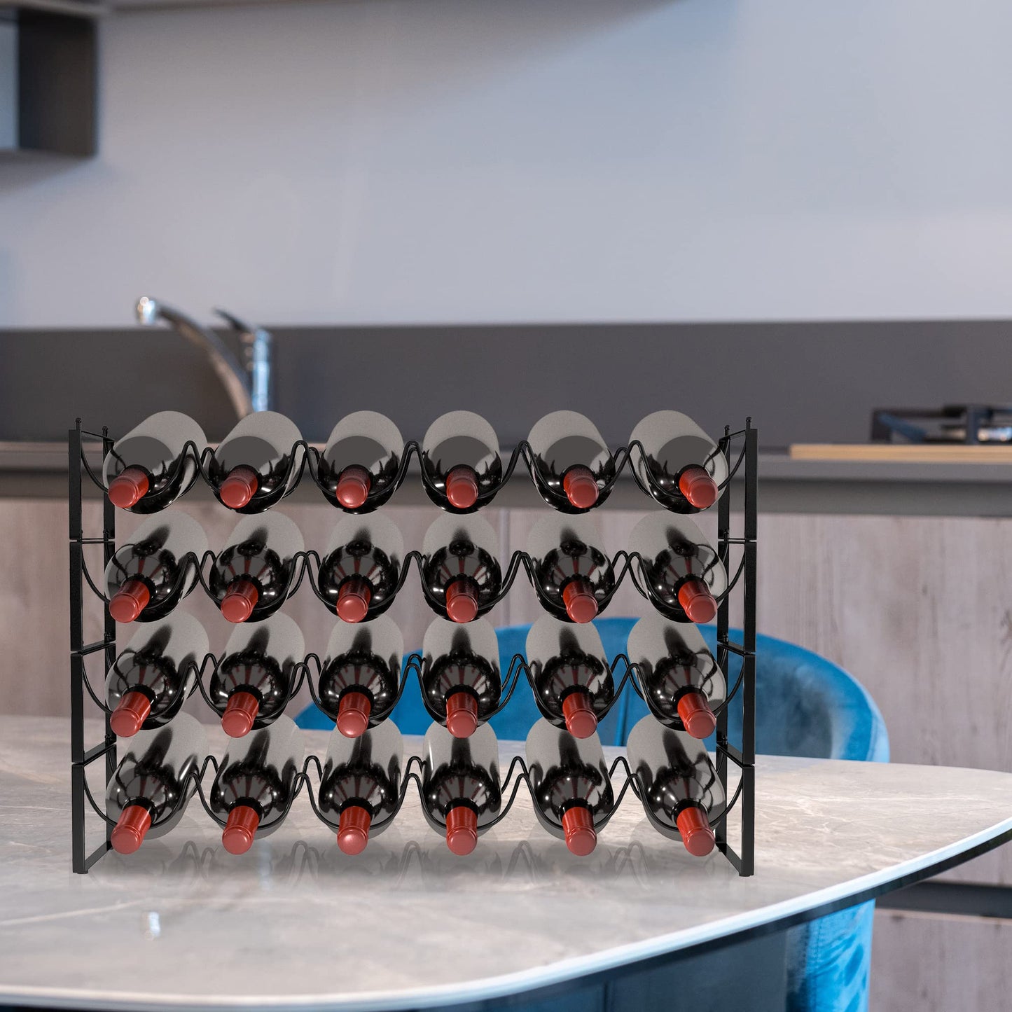 TONLEA 4 Tier Wine Rack - 3-in-1, Stackable, 24-Bottle Wine Storage Rack for Cabinet or Pantry (Dark Black, Version 3.0)