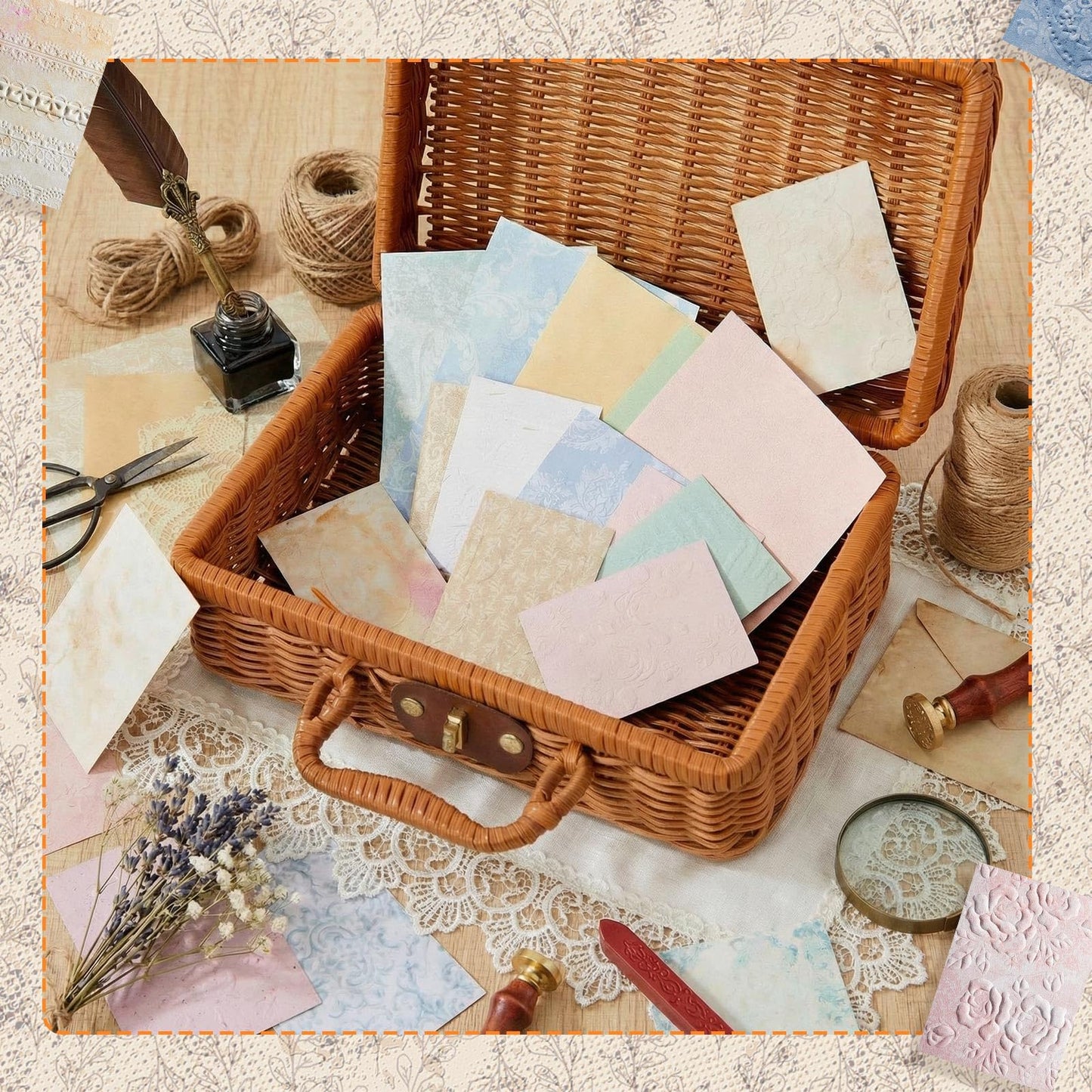 Humyoun 150 Sheets Textured Scrapbook Paper with 6 Styles, 2 Size Decoupage Scrapbooking Supplies Rice Paper for Craft Junk Journal Supplies, Card Making, Collage Kit