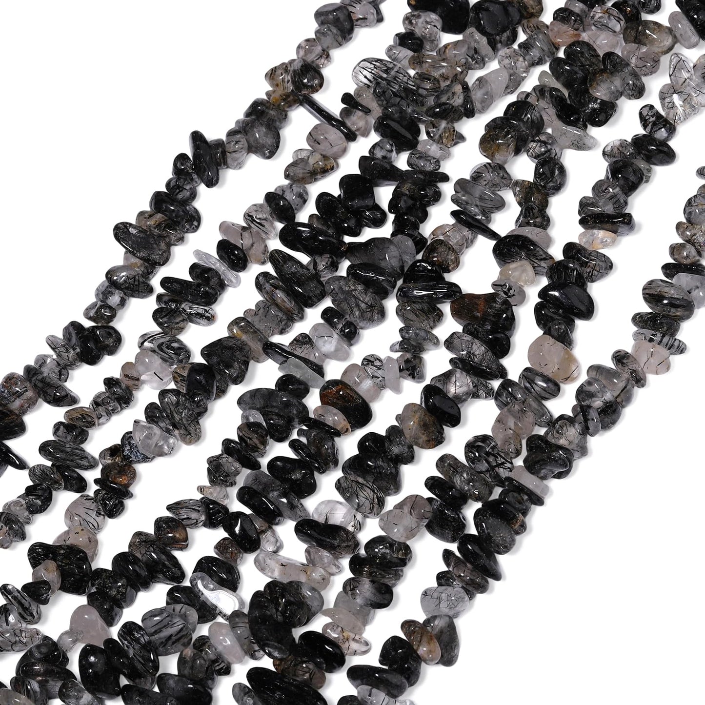 30in Black Rutilated Quartz Natural Chip Stone Beads 5-8mm About 230pcs, Irregular Drilled Transparent Black Bead for Bracelets Jewelry Making Supplies for Adults, DIY Crafts.