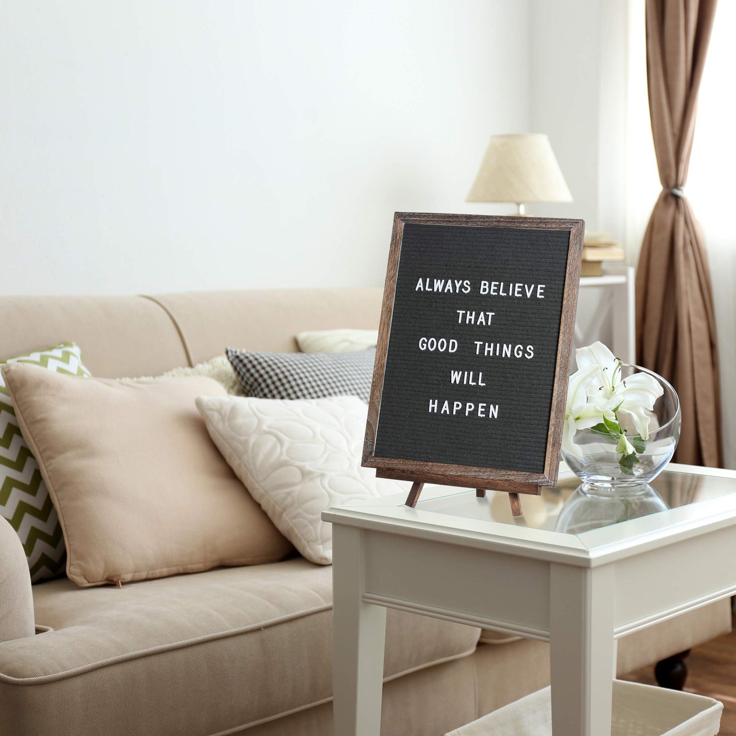 Felt Letter Board with Rustic Vintage Frame and Stand 12x16 inch,Grey Changeable Letter and Message Board Includes 792 Letters, Numbers and Symbols, Hook to Hang, 2 Canvas Bags