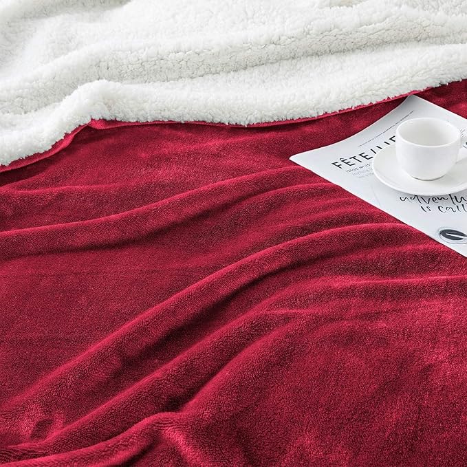 IR Imperial Rooms Burgundy Sherpa Fleece Throw Blanket Twin Size for Bed - Wholesale Bulk Pack of 12 Sherpa Blankets - Soft Fluffy Throw Blankets for Hotels, Guest Bedroom, 60x80 Inches