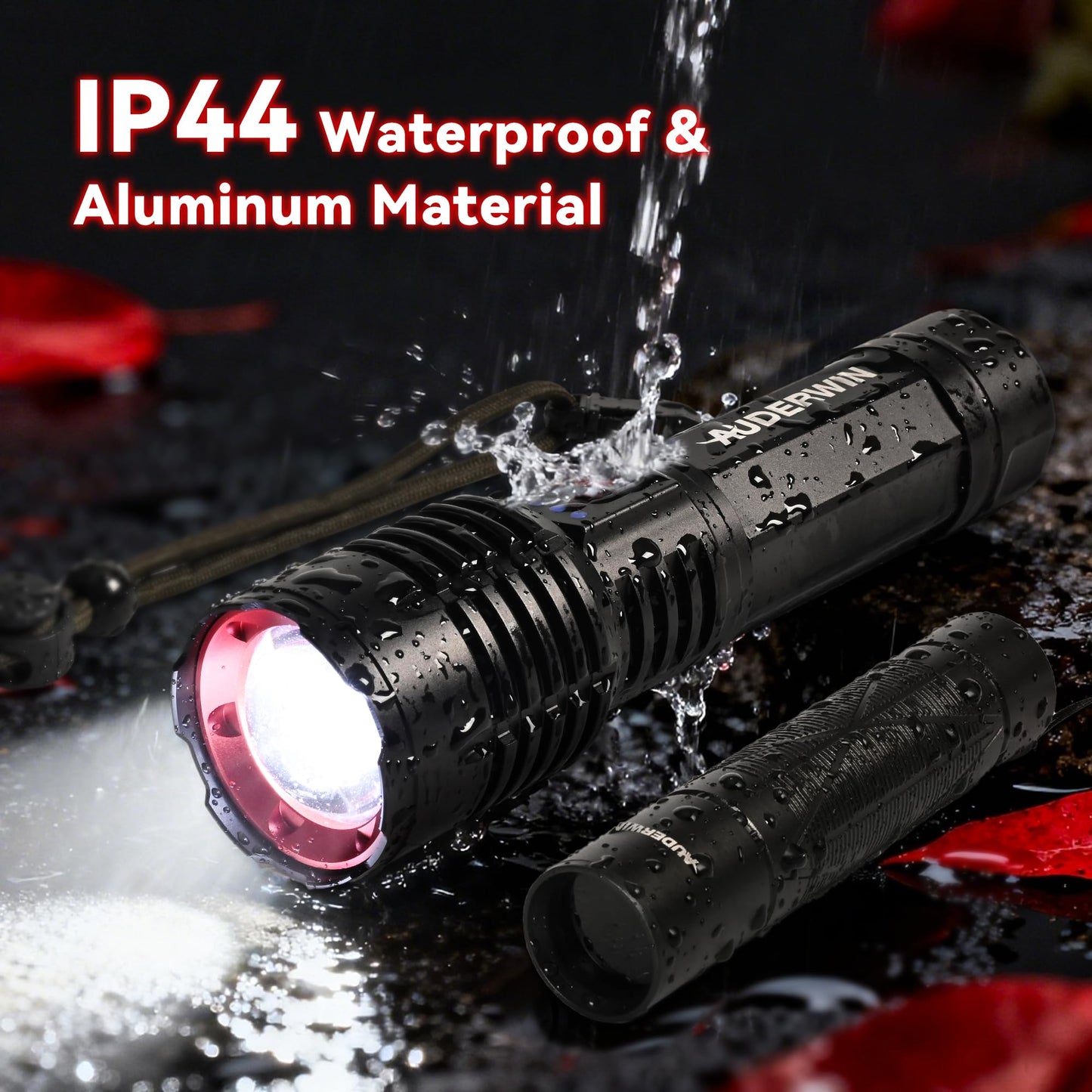 AUDERWIN G5 Rechargeable Flashlights 10000 High Lumens, EDC Flashlight with 365nm Black Light UV Flashlight & Laser Pointer for Emergency Detection Camping, Multifunctional 2-in-1 Set Gifts for Men